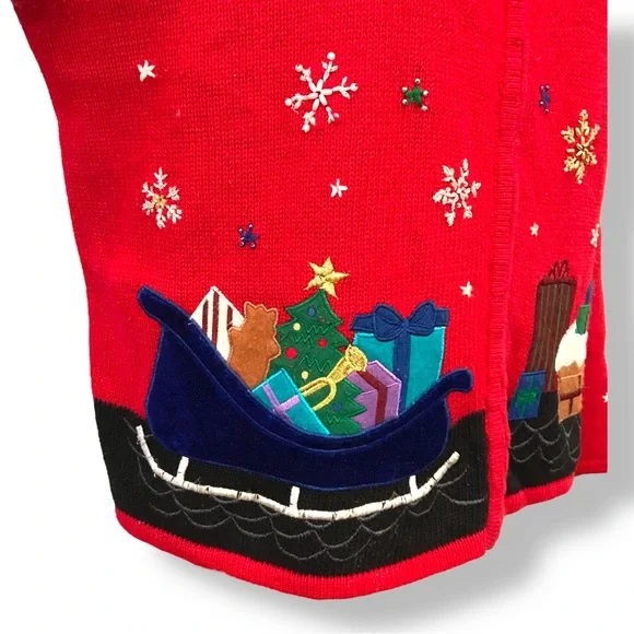 Planet & Company Womens Sz L Ugly Christmas Sweater Cardigan Santa Checking List - Picture 5 of 10